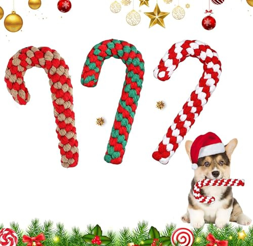 AHYDFSR Hunde Kauspielzeug, 3 Stück Hundespielzeug Zuckerstange Weihnachten Geschenk, Weihnachts Zuckerstange Seil, Interaktives Hunde Spielseil für Zahnreinigung