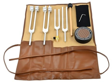 DRELD Chakra Tuning Fork Set, 128Hz/136Hz/256Hz/384Hz for Sound Healing | Weighted & Unweighted Tuner Forks with Mallet, Storage Pouch, Allen Key, Cleaning Cloth, Activators