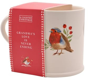 Widdop Ceramic Robin Mug – Grandma’s Love is Never Ending – Festive Christmas Coffee & Tea Cup with Watercolour Bird Illustration – Decorative Winter Drinkware & Thoughtful Gift | Festive Christmas Coffee & Tea Cup with Watercolour Bird Illustration – Decorative Winter Drinkware & Thoughtful Gift