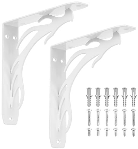 2 Pcs Equerre Etagere Murale blanc, Equerre Charge Lourde, Supports Équerre Étagère de Fixation Etagere Murale Vintage, Supports d'Étagère Murale à 90 Degrés Metal pour Meuble, 200x200x40 mm