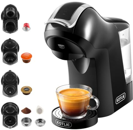 KOTLIE 308B Machine à café à capsules, 3 Niveaux de Température, Noir | Système 5-en-1 (NES, DG, MIO, ESE, moulu), 7 niveaux d'eau et grand réservoir 1L pour une liberté et une commodité maximales.