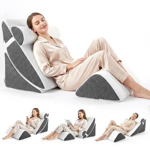 Eirolace 4PCS Orthopädische Bett Keilkissen Set, Verstellbar Memory-Schaum Faltendes Dreieckskissen für Rücken und Beine, Rückenkissen Bett mit Ebnehmbarem & Waschbarem Bezug zum Schlafen und Lesen