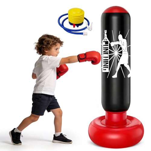 Stående boxsäck för barn, 160 cm, uppblåsbar, för 6–12 år, flickor, pojkar, perfekt för Karate kickboxning, Taekwondo MMA träning