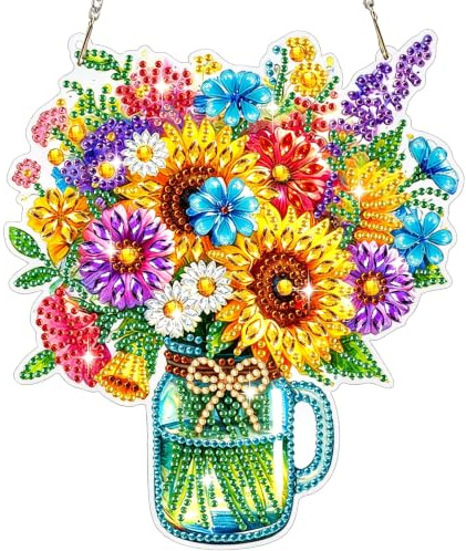 Bowetile Diamond Painting Anhänger Blume, Ostern Landschaft Diamond Painting Fensterbilder Erwachsene, Kinder Hängende Ornament Motive Bastelset für Fensterbilder Wand Garten,Decor Geschenk