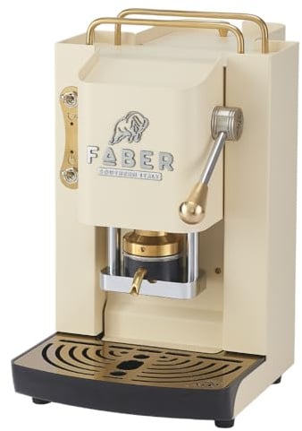 FABER COFFEE MACHINES | Deluxe 3.0 | Macchina Caffè ESE 44mm con Elettrovalvola, Portacialda Estraibile, Tanica Vetro 1L e Pressacialde in ottone regolabile (Old British White, OTTONE)