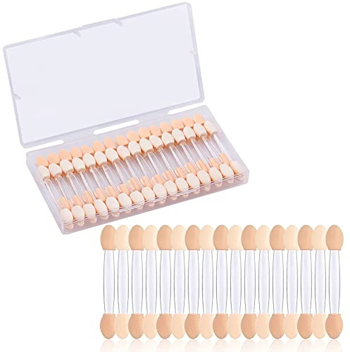 MORGLES 50pcs Disposable Eyeshadow Applicators with Storage Box, Clear | Soft Double Sided Sponge Tip, Eyeshadow Brushes Gentle on Eyes, Suitable for Powder, Cream, Nail Art, Eyeshadow Makeup