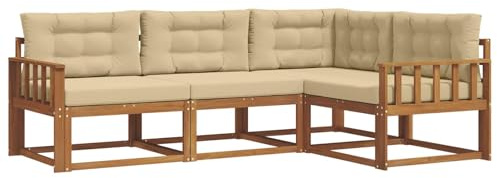 vidaXL Outdoor-Sofagarnitur mit Kissen 4 pcs Natur und Beige, Garten Modular Outdoor Sofa, Langlebiges Sektionales Set, Bequeme Patio-Sitzgelegenheiten, Moderner Akazienholz-Lounge