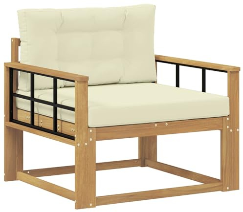 vidaXL Outdoor Mittelsofa Polyester Weiß, Akazienholz Outdoor Mittelsofa, wetterfestes Patiositzmöbel, modernes Möbel für Gartenlounge und Balkon