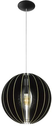 EGLO Hängelampe Fabessa, Pendelleuchte Esstisch, Stahl in schwarz | Holz in schwarz, gold E27 Fassung
