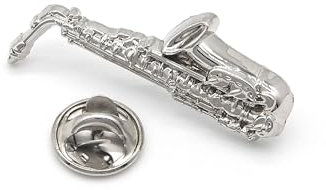 Polished Saxophone silver-plated pin badge gift musician conductor teacher student