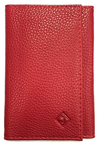 LOLUNA® - Porte Papier Voiture en Cuir Graine Souple - Format 3 Volets Compact - Etui Carte Grise, permis, identité, Assurance, crédit, dans Plusieurs Couleur pour Homme et Femme - Rouge