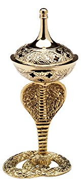 NKlaus Räuchergefäß Kobra Messing Gold Schlange Oriental emailliert Weihrauchständer für Weihrauch Räucherwerk 7651