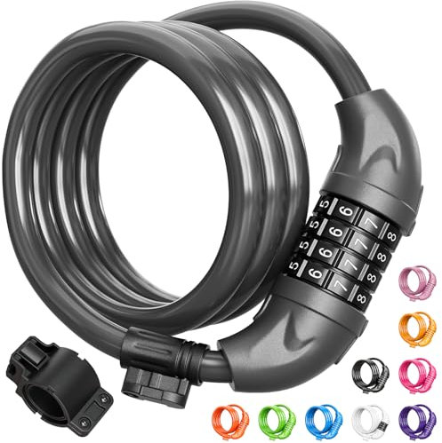 Titanker Bike Lock, Lock for Bike Locks with Combinations Resettable Bike Lock Cable 4 Feet with Mounting Bracket, 1/2 Inch Diameter Gray-1/2in