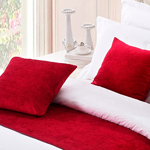 OSVINO 2 Stücke Kissenhülle Kissenbezug Chenille einfarbig bequem Haus Sofakissen, Rot 50 x 50 cm