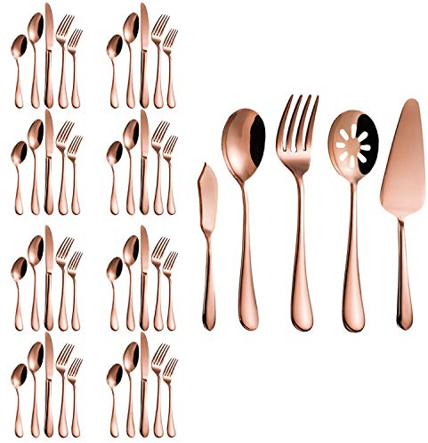 Magicpro Modern Royal - Cubertería de 45 piezas de acero inoxidable para bodas, festivales, fiestas de Navidad, servicio para 8