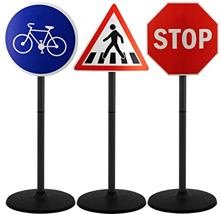 The Magic Toy Shop Toy Road Signs for Kids – Set of 3 Traffic Signs for Road Safety – Easy to Assemble, Lightweight & Sturdy – Educational Role Play Toys for Home, Outdoors & Schools
