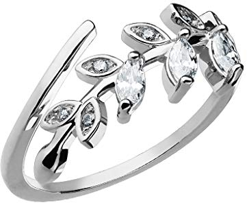 Paula & Fritz® Verstellbarer Damen-Ring Gelb-Gold Rosé-Gold Silber Blätterranke Zirkonia Freundschafts-Ring Herrening Verlobungs-Ring Edelstahl 316L R-A17555_ST