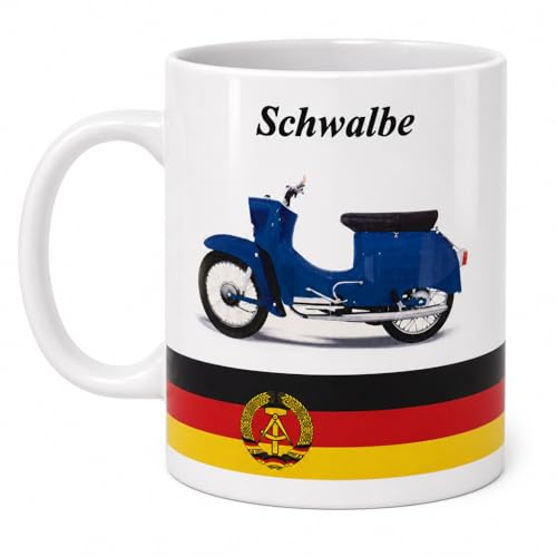 Schwalbe Kaffeebecher Keramik Grün – Moped-Motiv 'Schwalbe' auf Tasse – ca. 8x9,5 cm – Spülmaschinenfest – Perfekt für Simson-Fans & Ostalgiker