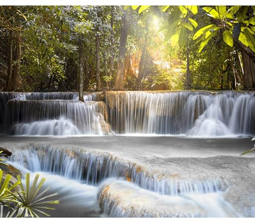 decomonkey - Papier Peint Panoramique Cascade Chute d'eau 350x256 cm - Décoration murale moderne – Tapisserie décorative pour chambre salon - Paysage rivière l'eau cascade
