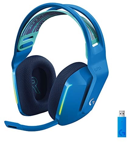 Logitech G733 LIGHTSPEED Wireless Gaming Headset with suspension headband, LIGHTSYNC RGB, Blue VO!CE mic technology and PRO-G audio drivers, Lightweight, 29 Hour battery life, 20m range - Blue