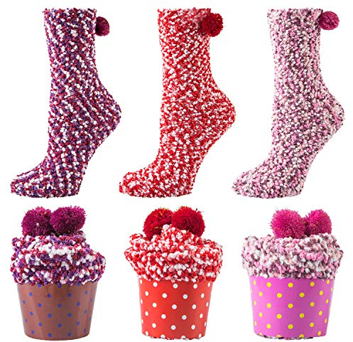 YSense Snug Kuschelsocken Damen Geschenke für Frauen Weihnachtsgeschenke Flauschige Winter Warme Cupcake Kuschelsocken Valentinstag Geburtstagsgeschenk Kuschelsocken Damen 39-42 MEHRWEG