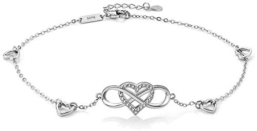 Fußkettchen Damen Unendlichkeitszeichen 925 Sterling Echt Silber Schmuck für Frauen Mädchen,Herz Zirkonia Fußkette Fußband Infinity Unendlichkeit Unendlich Liebe Armband Geschenk für Urlaub Geburtstag
