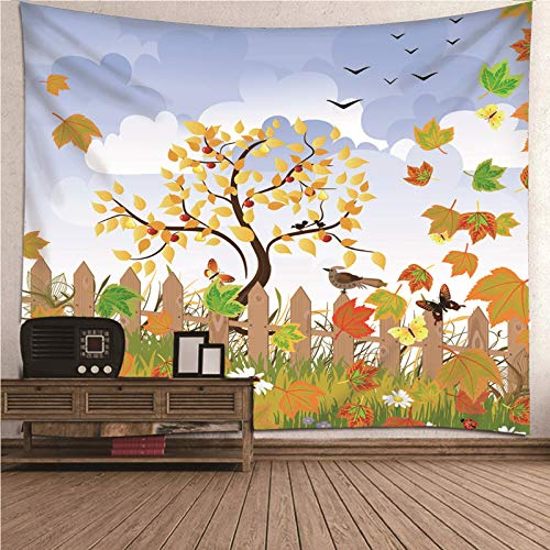 Beydodo Wandteppich Vintage Karikatur Thema Herbstlandschaft Tapisserie Wandbehang 210x140CM Wandteppich Psychedelic