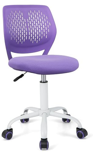 COSTWAY Kids Desk Chair, Height Adjustable Swivel Computer Chair with PU Casters & Gas Lift, Ergonomic Mesh Task Study Chairs for Boys Girls (Purple)