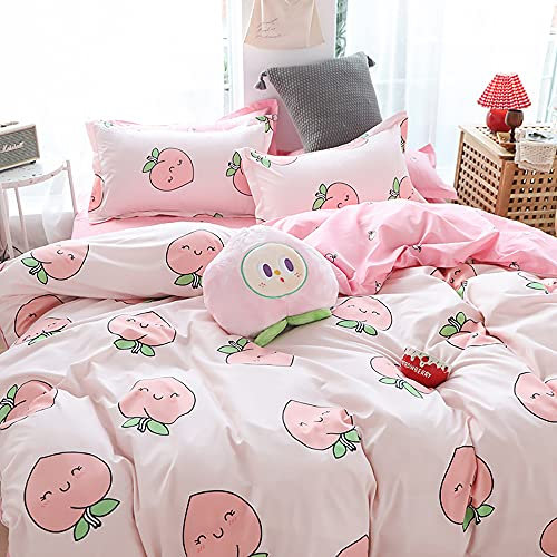 Nayoroom Rosa Bettwäsche 135x200 4teilig Kawaii Style Pfirsich Bettbezug 2er Set Pink Peach Weiche Microfaser Wende Bettwäsche Set und Kissenbezug 80x80 cm Reißverschluss