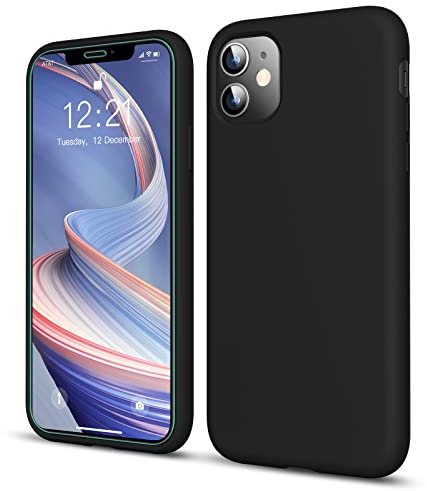 Poslocu Coque Silicone iPhone 11 + [Verre Trempé] | Case Anti-Choc en Caoutchouc | Housse de Protection Complète | Étui Anti-Rayure en Microfibre Douce au Toucher pour iPhone 11 6.1 Pouces - Noir