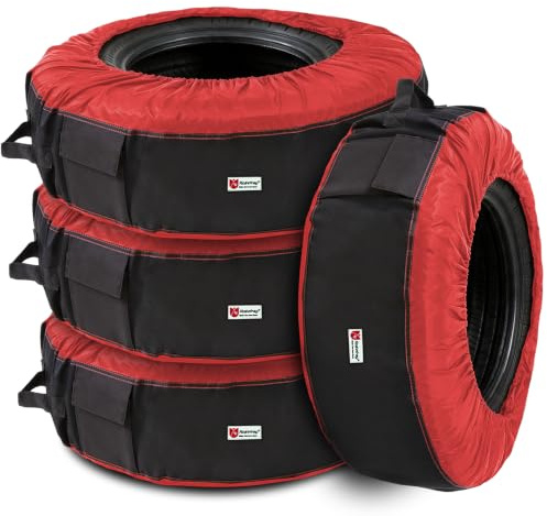 Rosefray Saisonale Reifentaschen, Ersatzreifenabdeckung, tragbares Winterrad, Griff für einfachen Transport, passend für Reifendurchmesser 53,3 cm bis 80 cm, 4 Stück Beutel Rot
