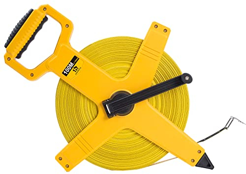 HOGARSWE Offene Rolle Fiberglas-Maßband, 330 Fuß Maßband auf 1/2 Zoll, Zoll/metrische Skala für Ingenieure, Outdoor, Sportplatz, schlagfeste ABS-Schale (100 m)