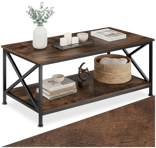 tectake® Mesa Cafe con Estante Inferior, Mesa de Centro, Mueble Auxiliar Salon, Decoracion Hogar, Mesitas de Noche, Mesita de Noche, Muebles - 100 x 55 x 45,5 cm Madera Industrial Oscura, Rústica