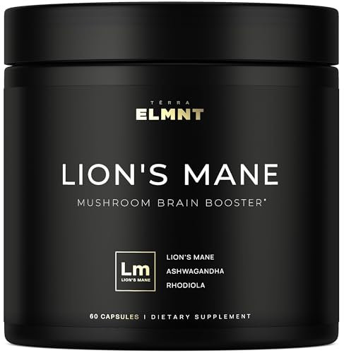 20,000mg 16x Strength Lions Mane Supplement Capsules Super Nootropic w. Ashwagandha & Rhodiola - Highest Potency Lion's Mane Mushroom Extract 50% Polysaccharides - Brain Supplement for Memory & Focus