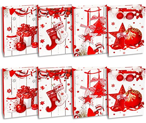 Weihnachtstüten -8 Stück- Große Geschenktüten für Weihnachten Geschenktaschen Weihnachtstüte im 4 Design Papiertüten Weihnachtstaschen Präsenttüten (32x26x10cm)