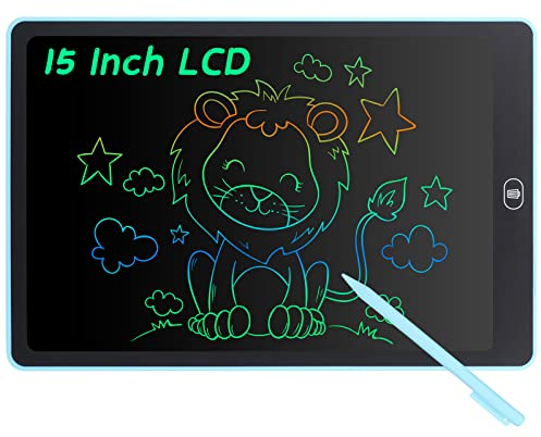 Coolzon Tableta de Escritura Color LCD 15 Pulgadas, Pizarra Digital Infantil, Portátil Tableta Gráfica Dibujo Borrable para niños y Adultos con Botón de Bloqueo para Hogar Escuela Oficina, Azul
