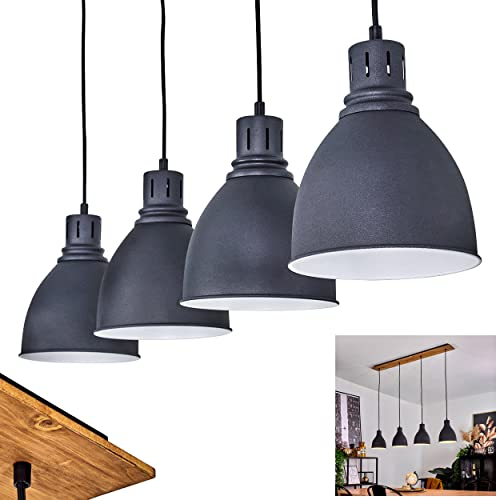 HOFSTEIN Hängeleuchte Malabe, moderne Hängelampe aus Holz/Metall in Natur/Schwarz/Weiß, 4-flammig, 4 x E27, Pendelleuchte im Industrial Design, Höhe max. 150 cm, ohne Leuchtmittel