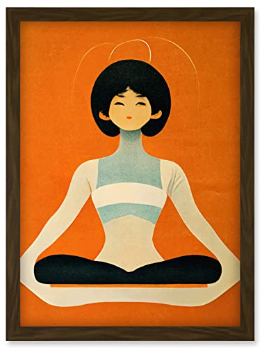 Doppelganger33 LTD Peaceful Japanese Woman In Yoga Pose Orange Black Quirky Artwork Framed Wall Art Print A4