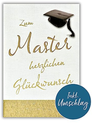 bsb Karte zum Master Abschluss - Bestandene Prüfung Karte mit Master-Hut Motiv - Geschenke zum Masterabschluss mit Umschlag - Glückwunschkarte - Geschenk zum Zeugnis in 11,5 x 17,0 cm