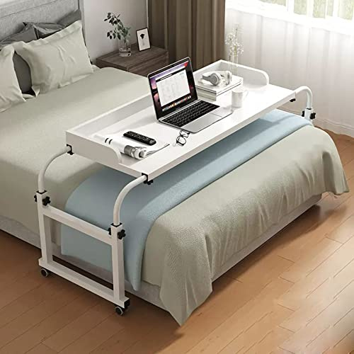 Ausziehbarer Rolltisch, höhenverstellbar und längenverstellbar, Nachttisch, Laptoptisch, mobiler Computer-Arbeitsplatz für Zuhause, Büro, Weiß, 120 cm