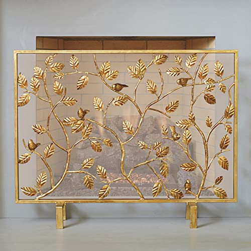 Fire Guard Gold Fireplace Screen Cover with Leaf Design, Customizable Metal Fire Guard Decorative Solid, Single Panel Fireguard Cover for Home Decor