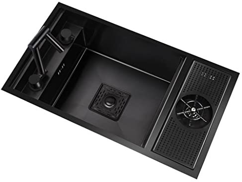 Single Bowl Black Embedded Stainless Steel Sink Hidden Sink Of RV Commercial Restaurant Dessert Shop Bar Sink Kitchen Single Bowl Sink (Color : Black, Size : 55 * 32 * 23cm)