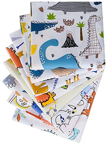 Yurosiay 8 Stück 20×25cm Baumwollstoffe Nette Cartoon Tiere Bedruckte Stoffe Patchwork Stoffe Tiere Baumwolle Quiltingstoffe Stoffe zum Nähen Stoffreste Stoffpaket für DIY Handwerk Dinosaurier