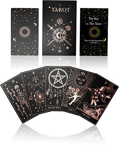 WJPC Rose Gold Foil Tarot Card Decks Set with Guidebook&Gift Box for Beginner& Expert. Fortune Telling Game Cards for Tarot Decks (Rose Gold)