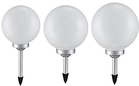 GLOBO Solarlampe Solarleuchte Steckleuchte Gartenlampe Kugellampe Terrasse, Akku IP44 Erdspieß, weiß silber, LED warmweiß, 3er Set