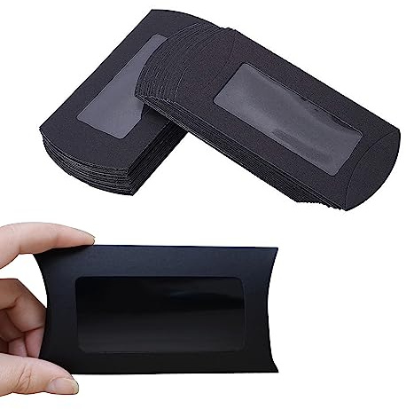 40 Stück Kraftpapier Mini-Kissen-Verpackungsboxen mit transparentem Fenster, Box für Leckerlis, Geschenkverpackung, für Bäckerei, Süßigkeiten, Schokolade, Schmuck, Hochzeit, Party, Gastgeschenk
