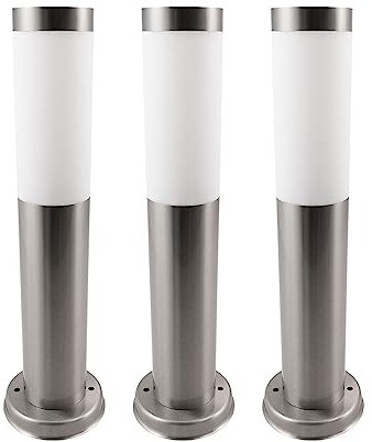 Außen Stehleuchte Garten Sockelleuchte Terrasse Standleuchte Edelstahl Pollerlampe, silber, 1x E27, DxH 7,6x45 cm, 3er Set