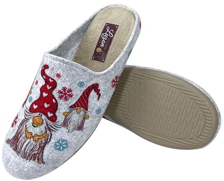 JOMIX Pantofole Donna Invernali Ciabatte Feltro da Casa Scarpe Termiche Slip on da Inverno Pantofole Stampa Natalizia Imbottite con Memory Foam Made in Spagna 23I-256 (Grigio, 38)