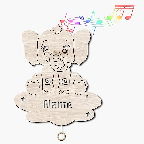 Namofactur Spieluhr Einschlafhilfe Baby Junge Mädchen - Personalisiert als Geschenk zur Geburt I Taufe I Taufgeschenk Elefant auf Wolke