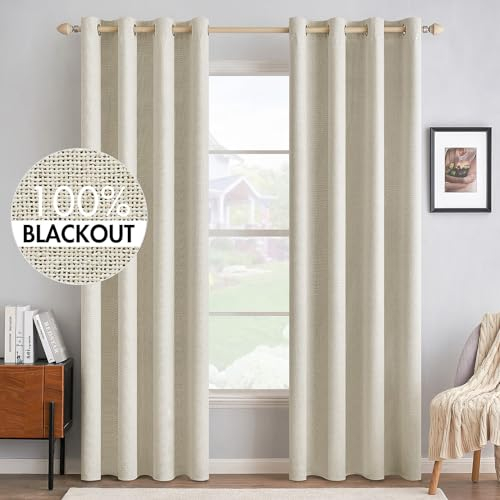 MIULEE Verdunklungsvorhänge mit ösen Gardinen Leinenoptik 2er Set 260 x 140 cm Creme Vorhang Blickdicht mit Ösen Thermovorhang Kälteschutz Vorhänge Wohnzimmer Schlafzimmer Wärmeisolierend